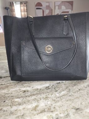 Michael Kors Black Saffiano Tote with Gold Hardware